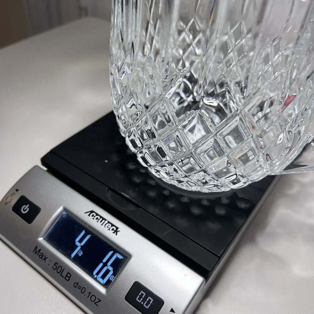 Lead Crystal Pitcher Scalloped Rim Diamond Wedge 7.5